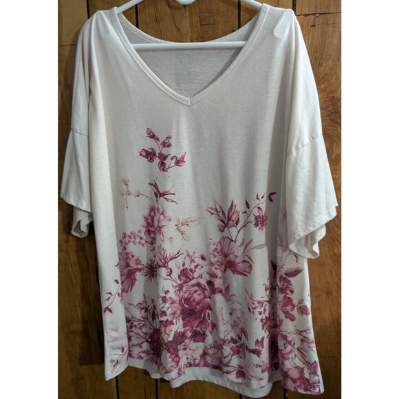 Terra & Sky Pull Over Shirt Plus Size 3X 24W 26W Top Khaki Floral Purple Studded - Picture 1 of 3